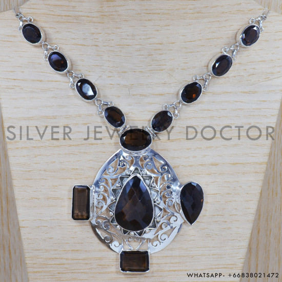 Smoky Quartz 925 Sterling Silver Necklace (SJWN-51) Smoky Quartz 925 Sterling Silver Necklace (SJWN-51)