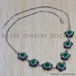 Green Onyx 925 Sterling Silver Necklace (SJWN-55) Green Onyx 925 Sterling Silver Necklace (SJWN-55)