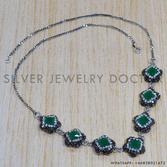 Green Onyx 925 Sterling Silver Necklace (SJWN-55) Green Onyx 925 Sterling Silver Necklace (SJWN-55)