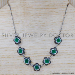 Green Onyx 925 Sterling Silver Necklace (SJWN-55)