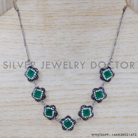 Green Onyx 925 Sterling Silver Necklace (SJWN-55) Green Onyx 925 Sterling Silver Necklace (SJWN-55)