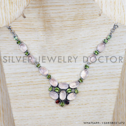 Rose Quartz 925 Sterling Silver Necklace (SJWN-59)