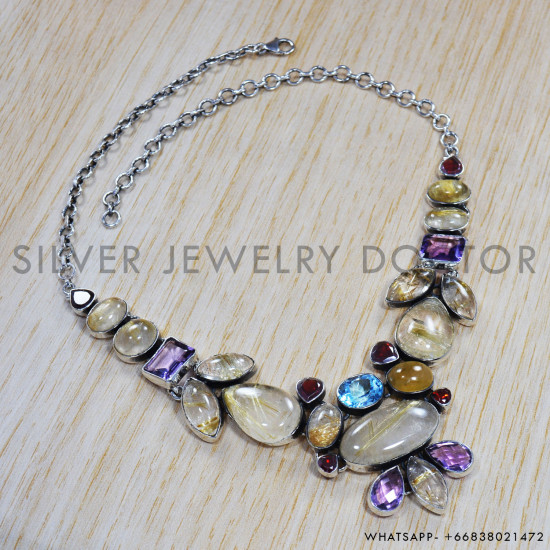 Golden Rutile 925 Sterling Silver Necklace (SJWN-61) Golden Rutile 925 Sterling Silver Necklace (SJWN-61)