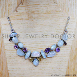 Rainbow Moonstone 925 Sterling Silver Necklace (SJWN-64)