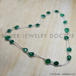 Green Onyx 925 Sterling Silver Necklace (SJWN-67)
