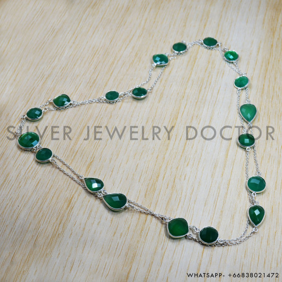 Green Onyx 925 Sterling Silver Necklace (SJWN-67) Green Onyx 925 Sterling Silver Necklace (SJWN-67)