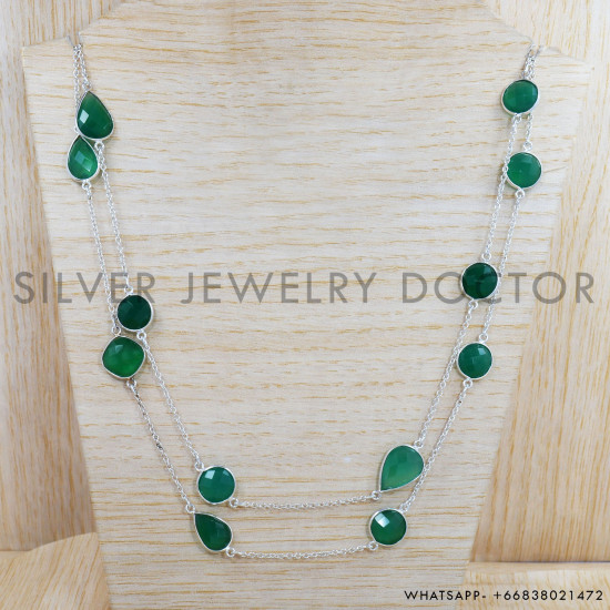 Green Onyx 925 Sterling Silver Necklace (SJWN-67) Green Onyx 925 Sterling Silver Necklace (SJWN-67)