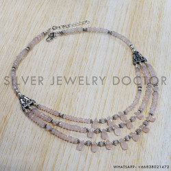 Rose Quartz 925 Sterling Silver Necklace (SJWN-68)