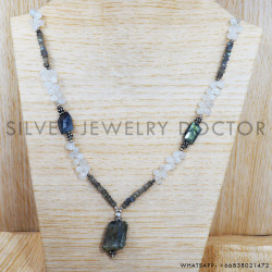 Rainbow Moonstone 925 Sterling Silver Necklace (SJWN-77)