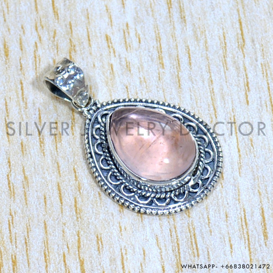 Rose Quartz 925 Sterling Silver Pendant (SJWP-1002)