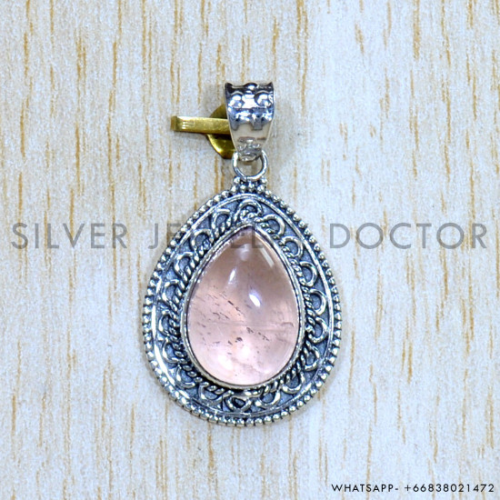 Rose Quartz 925 Sterling Silver Pendant (SJWP-1002)