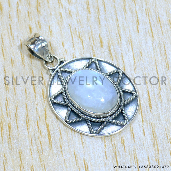 Rainbow Moonstone 925 Sterling Silver Pendant (SJWP-1004)