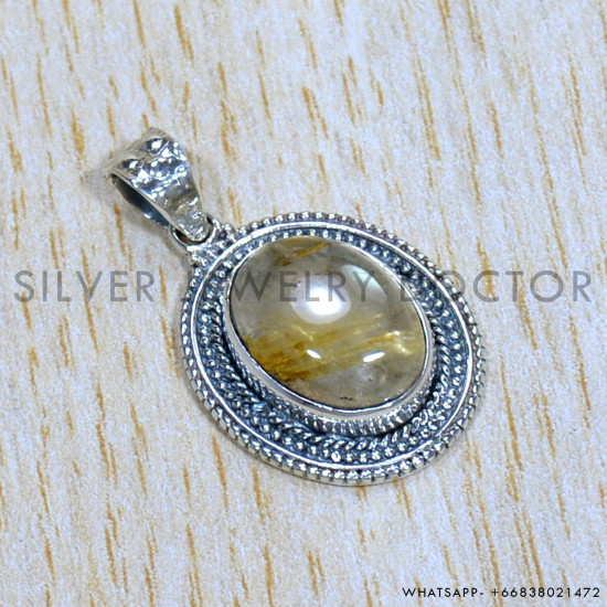 Golden Rutile 925 Sterling Silver Pendant (SJWP-1006)