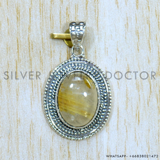 Golden Rutile 925 Sterling Silver Pendant (SJWP-1006)