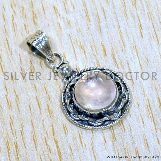 Rose Quartz 925 Sterling Silver Pendant (SJWP-1008)