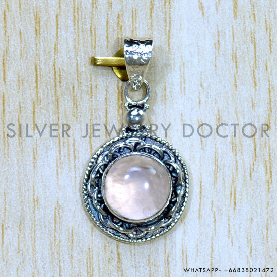 Rose Quartz 925 Sterling Silver Pendant (SJWP-1008)