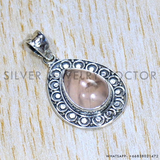 Rose Quartz 925 Sterling Silver Pendant (SJWP-1017)