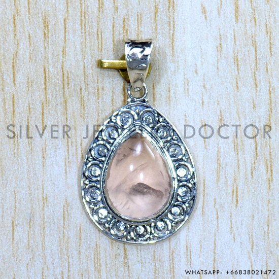 Rose Quartz 925 Sterling Silver Pendant (SJWP-1017)