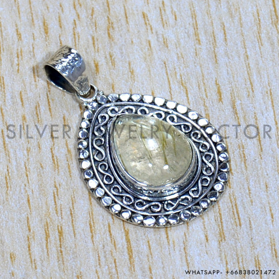 Golden Rutile 925 Sterling Silver Pendant (SJWP-1019)