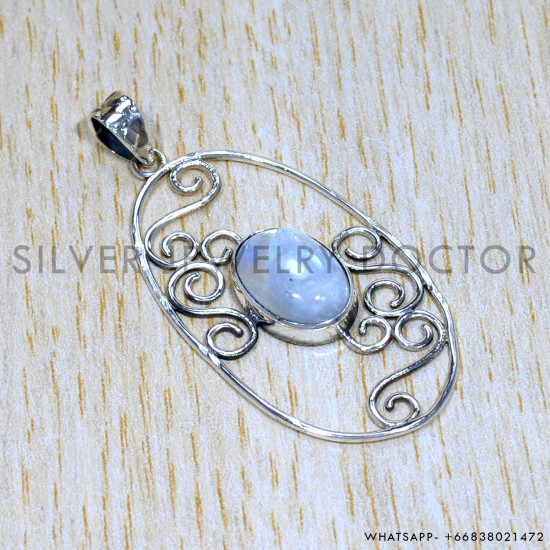 Rainbow Moonstone 925 Sterling Silver Pendant (SJWP-1020)