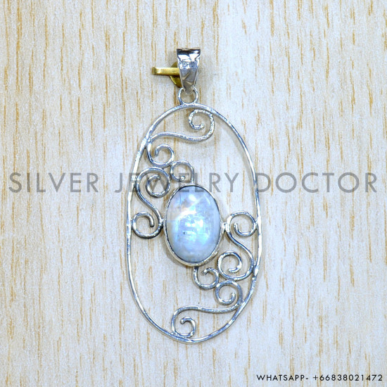 Rainbow Moonstone 925 Sterling Silver Pendant (SJWP-1020)