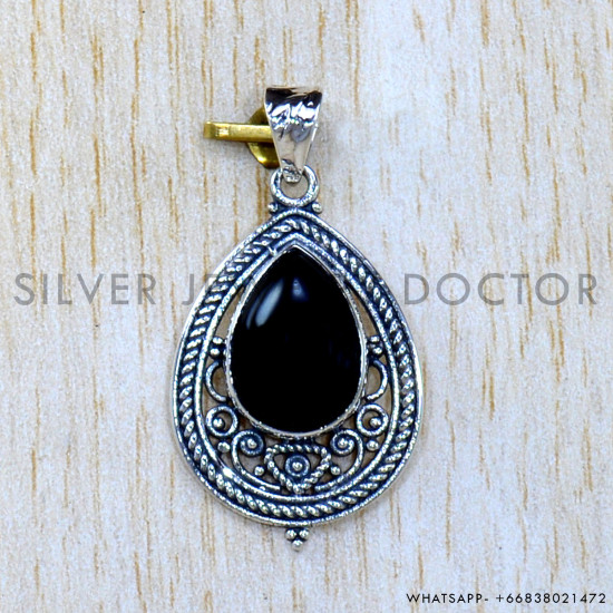 Black Onyx 925 Sterling Silver Pendant (SJWP-1024)
