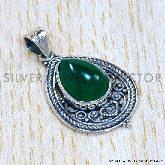 Green Onyx 925 Sterling Silver Pendant (SJWP-1025)