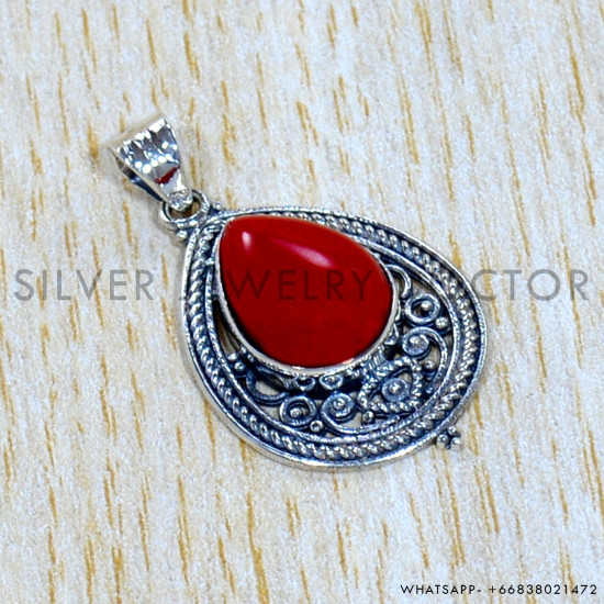 Coral 925 Sterling Silver Pendant (SJWP-1028)