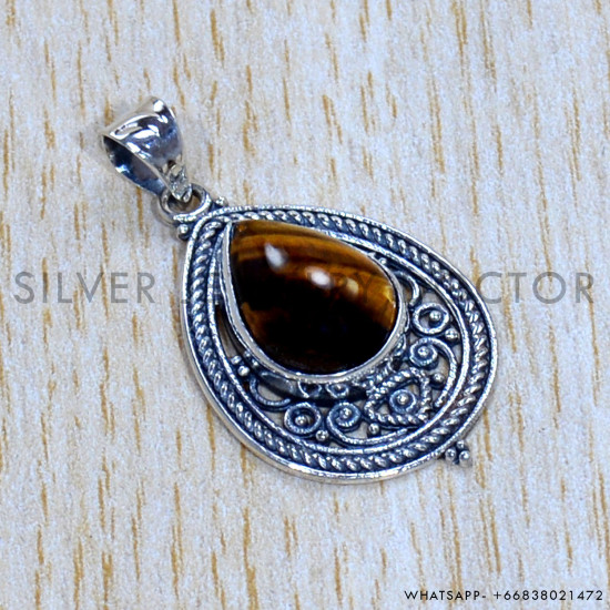 Tiger Eye 925 Sterling Silver Pendant (SJWP-1030)