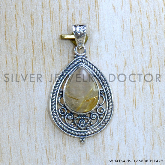 Traditional Look 925 Silver Jewelry Golden Rutile Gemstone Classic Pendant SJWP-1032