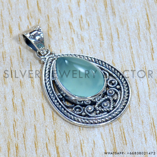 Blue Chalcedony 925 Sterling Silver Pendant (SJWP-1033)