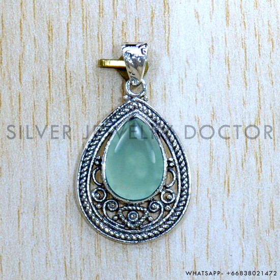 Blue Chalcedony 925 Sterling Silver Pendant (SJWP-1033)
