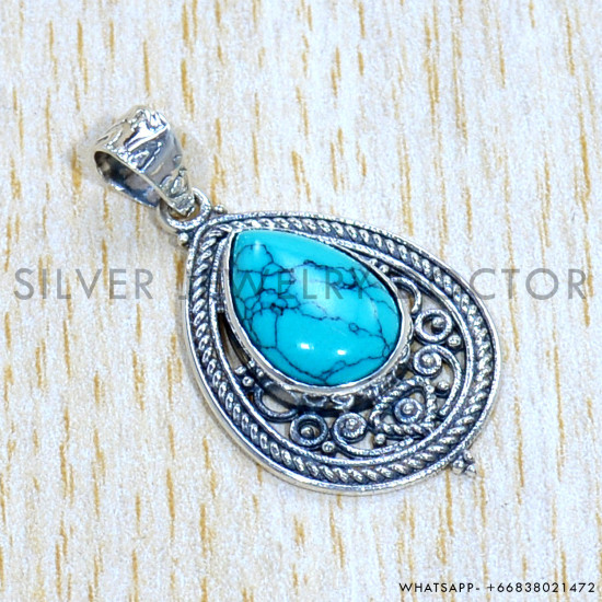 Turquoise 925 Sterling Silver Pendant (SJWP-1034)