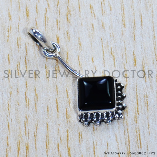 Black Onyx 925 Sterling Silver Pendant (SJWP-1042)
