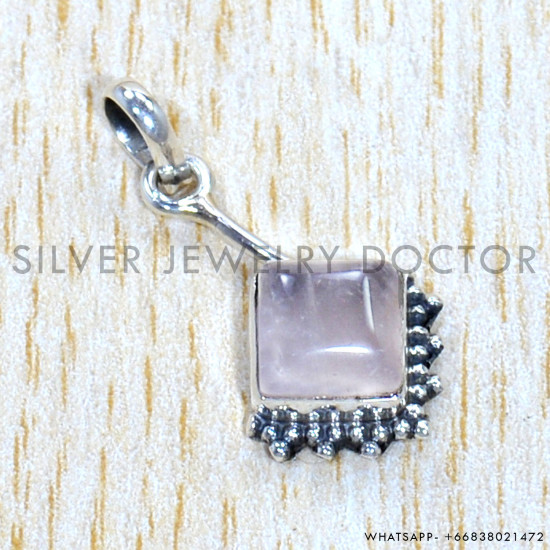 Rose Quartz 925 Sterling Silver Pendant (SJWP-1043)