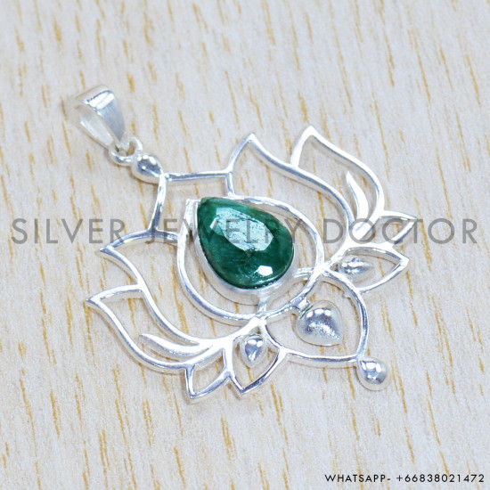 Emerald 925 Sterling Silver Pendant (SJWP-1048)