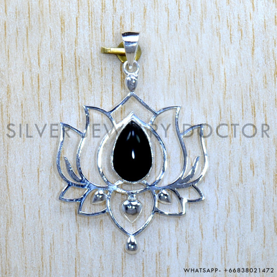 Black Onyx 925 Sterling Silver Pendant (SJWP-1055)