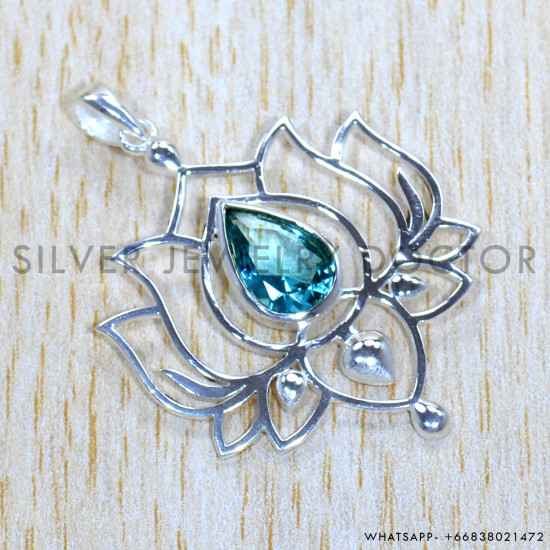 Blue Topaz 925 Sterling Silver Pendant (SJWP-1061)
