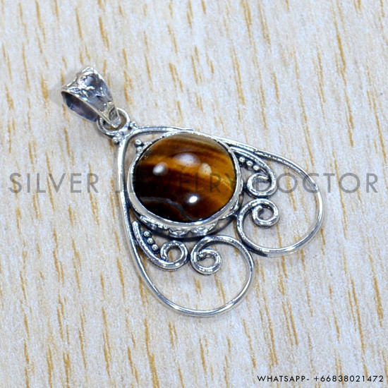 Tiger Eye 925 Sterling Silver Pendant (SJWP-1062)