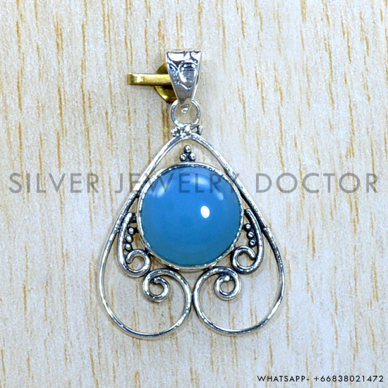 Blue Chalcedony 925 Sterling Silver Pendant (SJWP-1066)