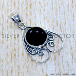 Black Onyx 925 Sterling Silver Pendant (SJWP-1068)