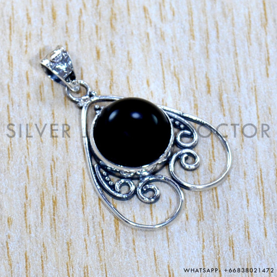 Black Onyx 925 Sterling Silver Pendant (SJWP-1068)