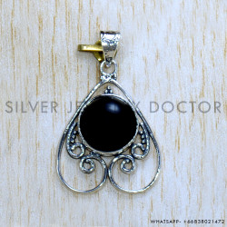 Black Onyx 925 Sterling Silver Pendant (SJWP-1068)