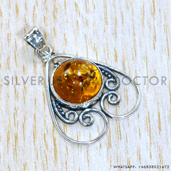 Amber 925 Sterling Silver Pendant (SJWP-1069)