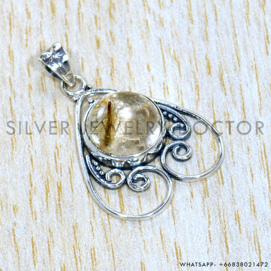 Golden Rutile 925 Sterling Silver Pendant (SJWP-1070)