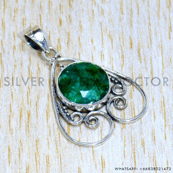 Emerald 925 Sterling Silver Pendant (SJWP-1072)