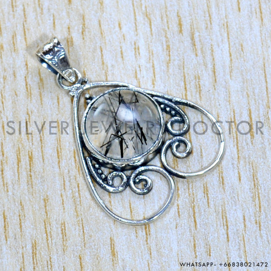 Black Rutile 925 Sterling Silver Pendant (SJWP-1073)