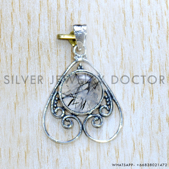Black Rutile 925 Sterling Silver Pendant (SJWP-1073)