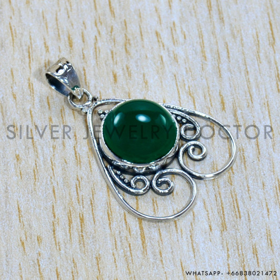 Green Onyx 925 Sterling Silver Pendant (SJWP-1074)