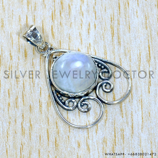 Rainbow Moonstone 925 Sterling Silver Pendant (SJWP-1075)